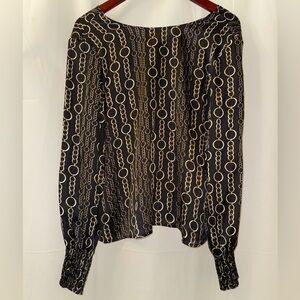 NWOT Banana Republic Black Blouse with Gold Chain Design